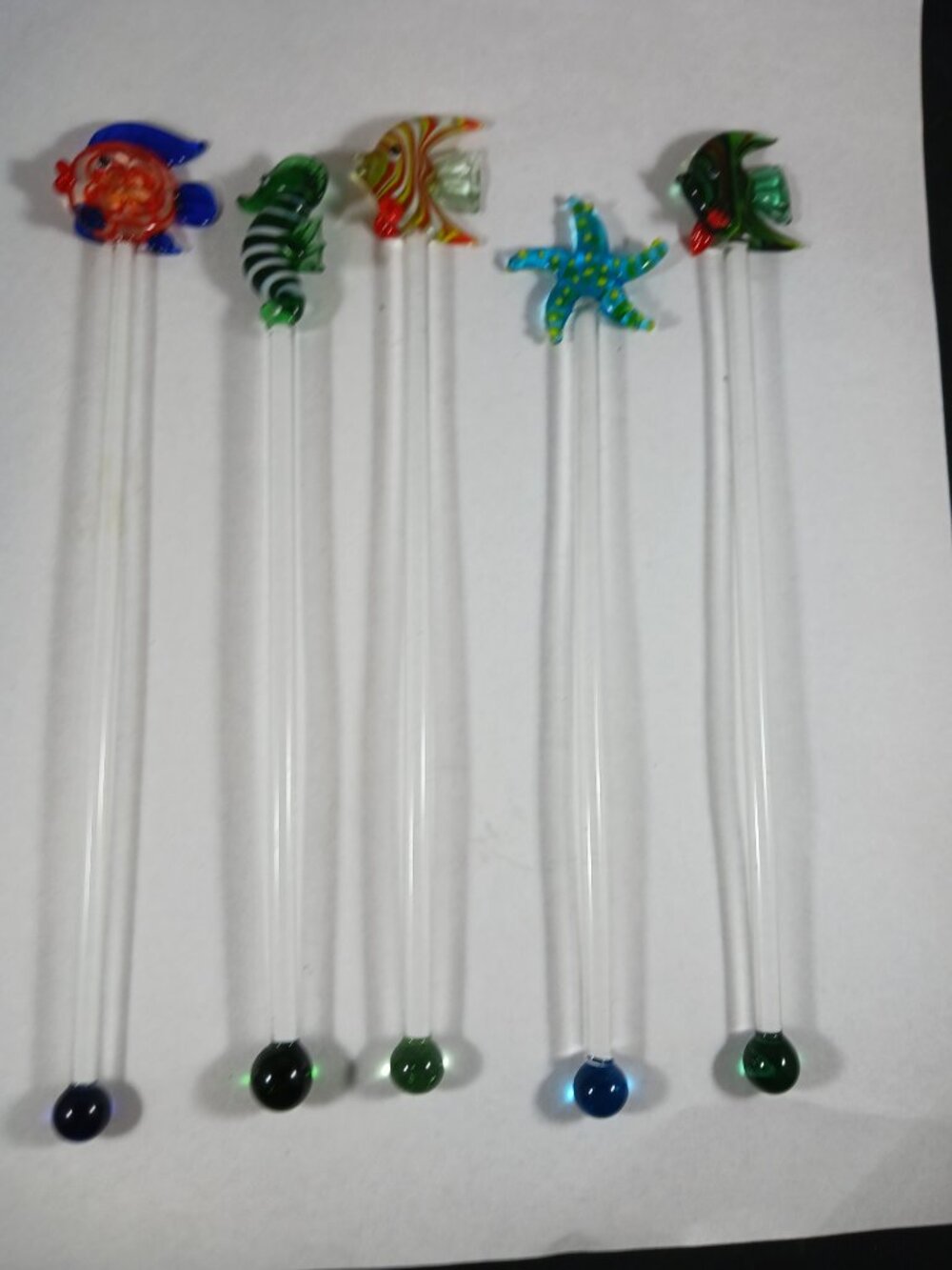 5pcs Vintage Murano Style Tropical Sea Life Glass Cocktail Swizzle Sticks - Picture 5 of 10